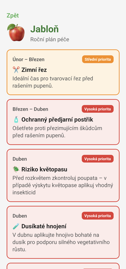 Ovocnář Free – Detail úkolu péče