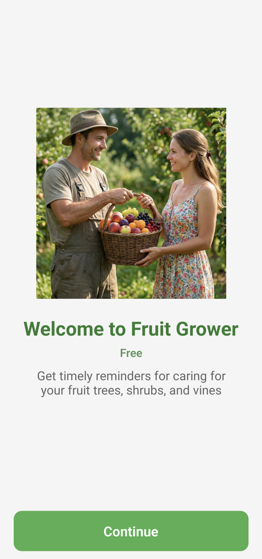 Fruit Grower Free - Dashboard with upcoming care tasks