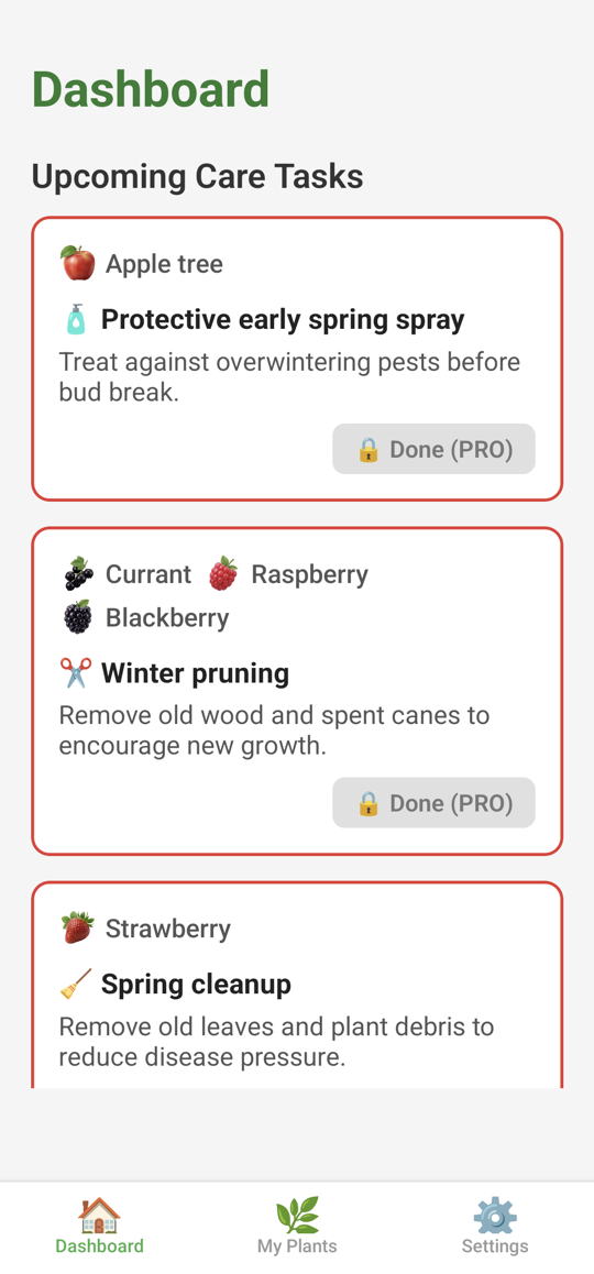Fruit Grower Free - Plant selection screen