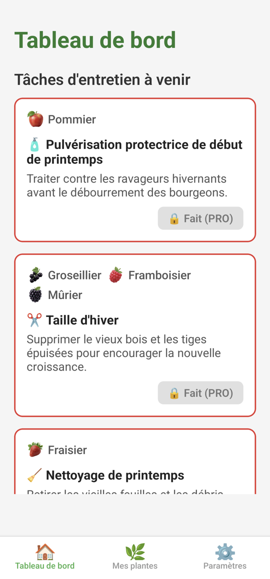 Arboriculteur Gratuit – Écran de sélection des plantes